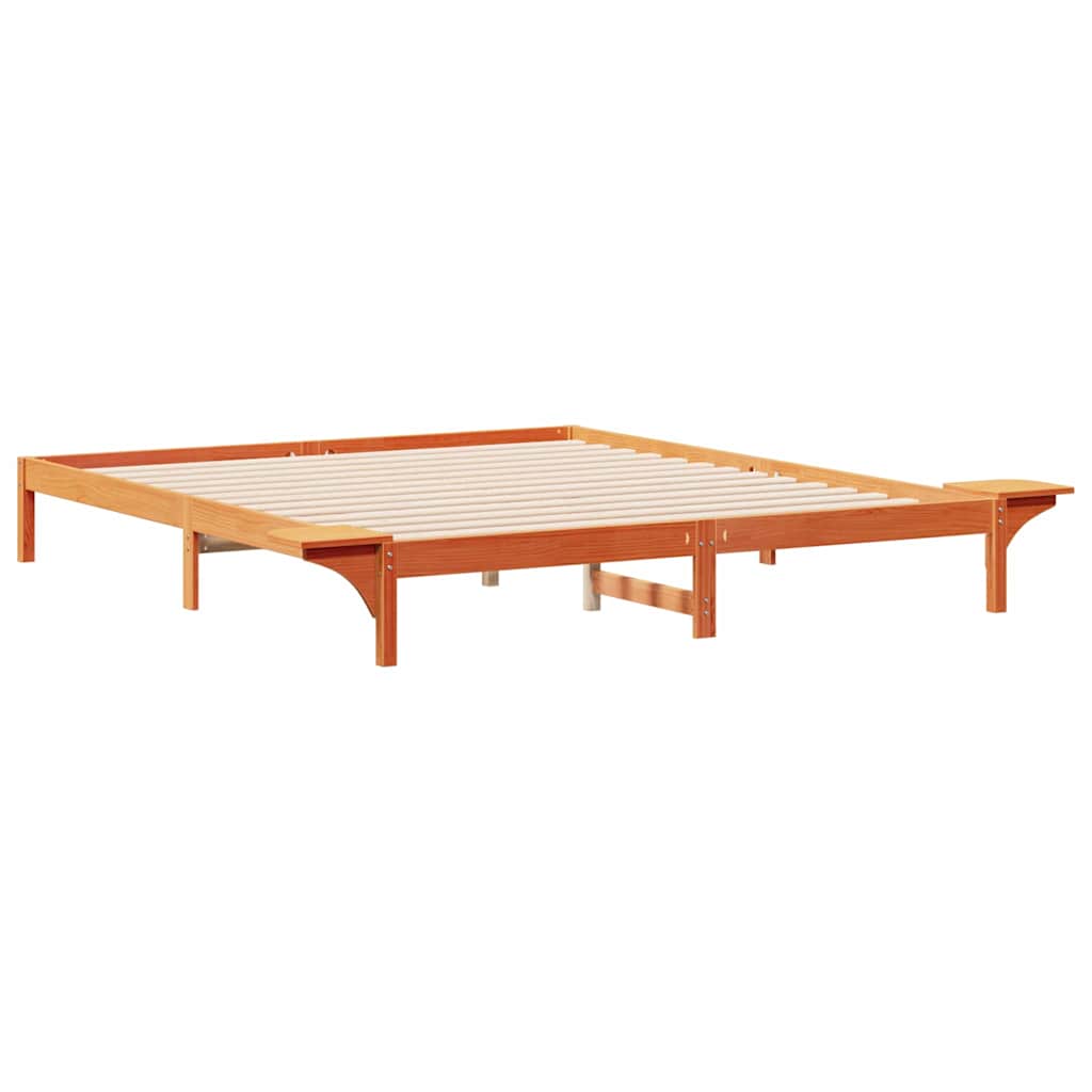 Sengestel med sideborde Voks brun 200 x 210 cm Massiv fyrretræ