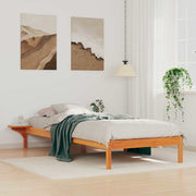 Sengestel med sideborde Voks brun 80 x 220 cm Massiv fyrretræ