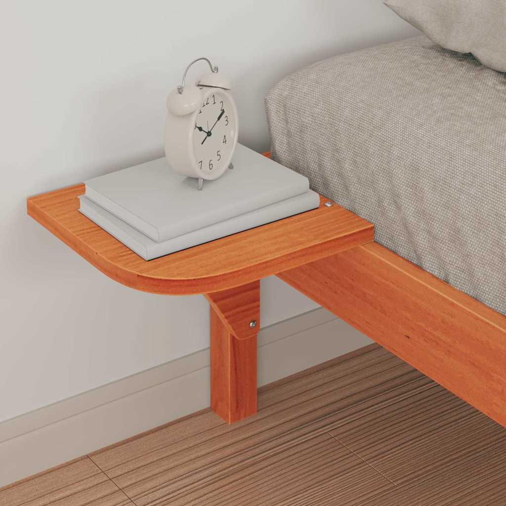 Sengestel med sideborde Voks brun 100 x 220 cm Massiv fyrretræ