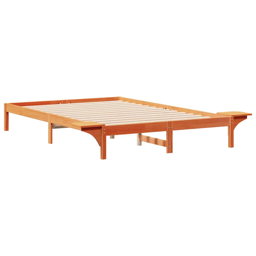 Sengestel med sideborde Voks brun 140 x 220 cm Massiv fyrretræ