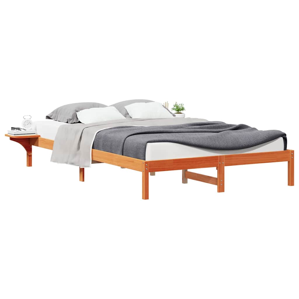 Sengestel med sideborde Voks brun 140 x 220 cm Massiv fyrretræ