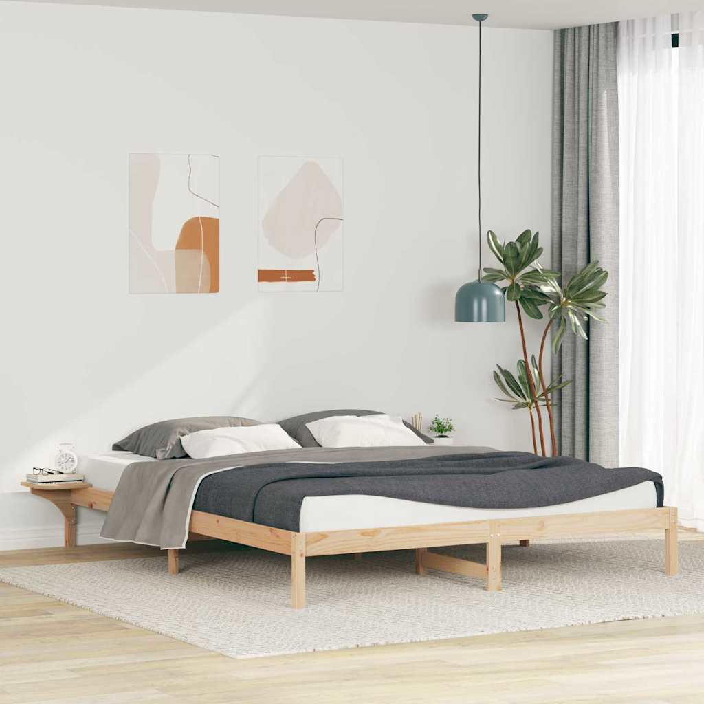 Sengestel med sideborde Naturfarvet 180 x 220 cm