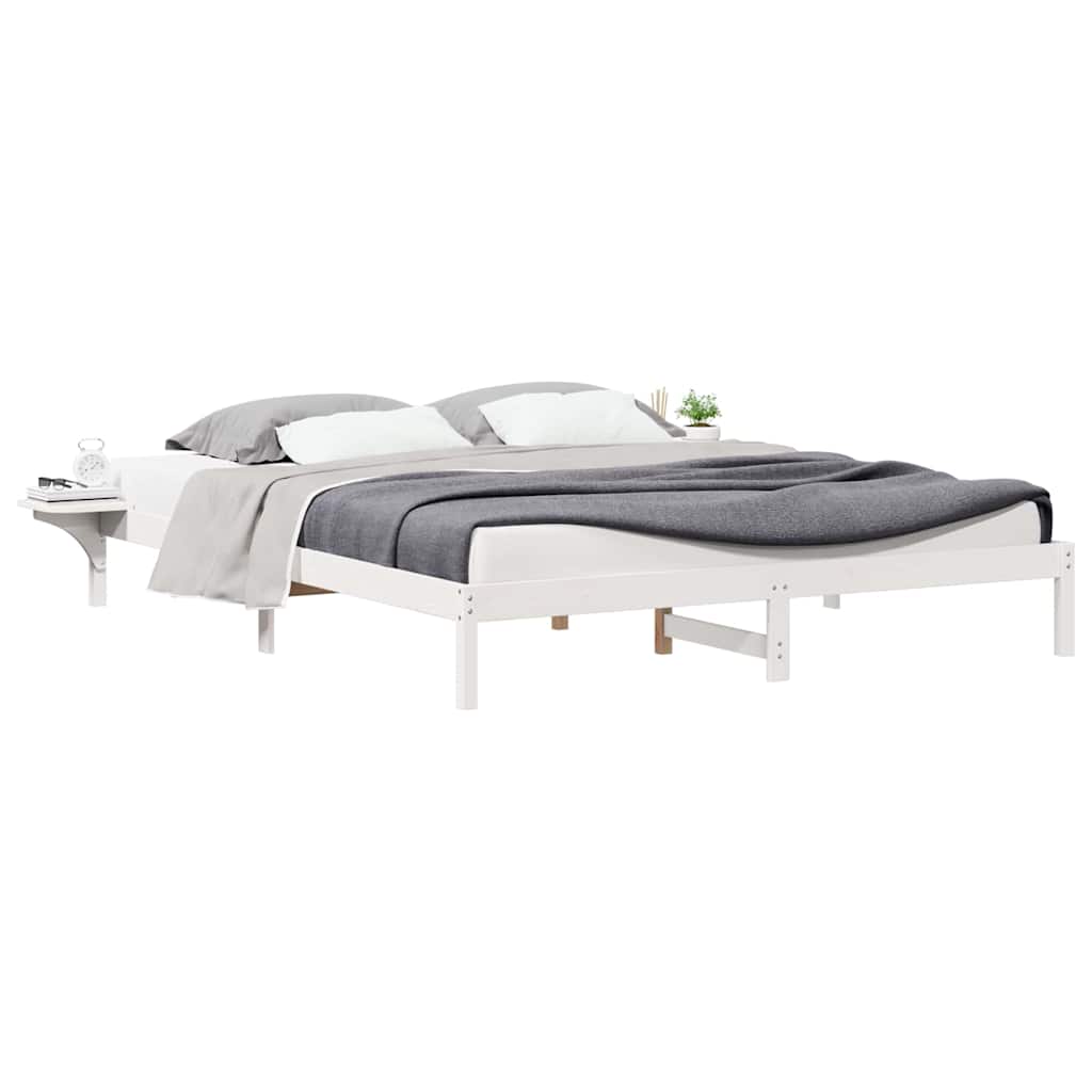 Sengestel med sideborde Hvid 180 x 220 cm Massiv fyrretræ