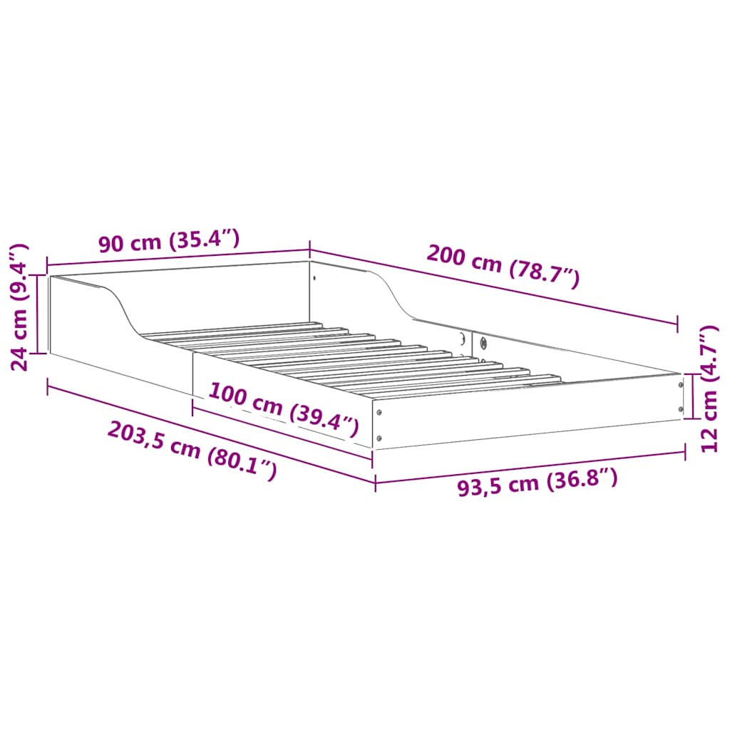 Sengestel Brun 90 x 200 cm Massiv fyrretræ