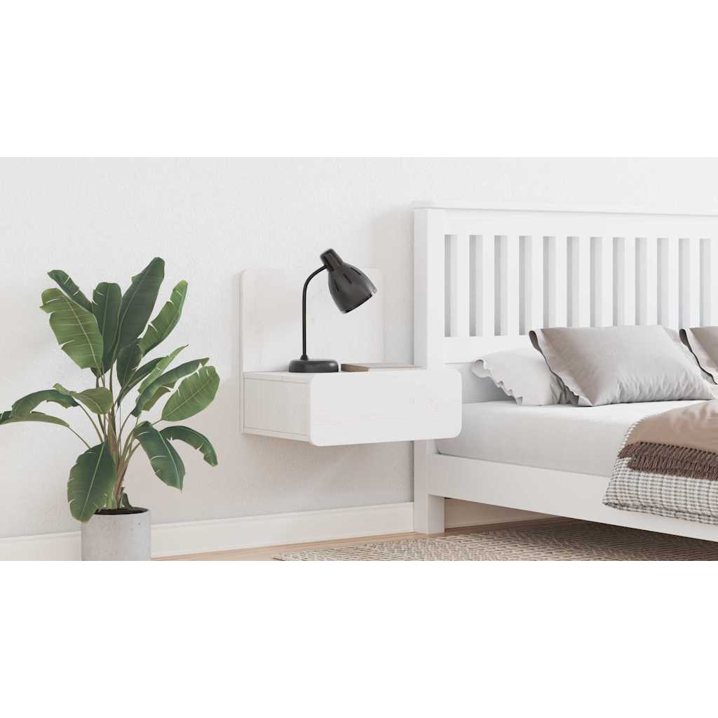 Sengebord med skuffe Hvid 44 x 32,5 x 40 cm Massivt fyrretræ