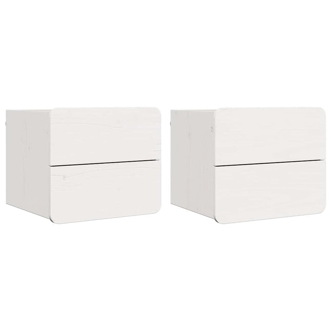Sengebord 2 stk. Hvid 39 x 34 x 33 cm Massivt fyrretræ
