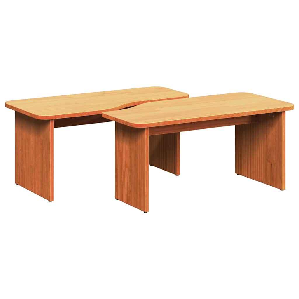 Sofabord 2 pcs Voks brun Massivt fyrretræ
