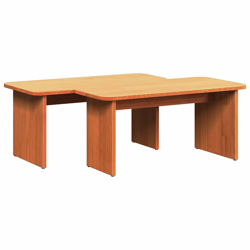 Sofabord 2 pcs Voks brun Massivt fyrretræ