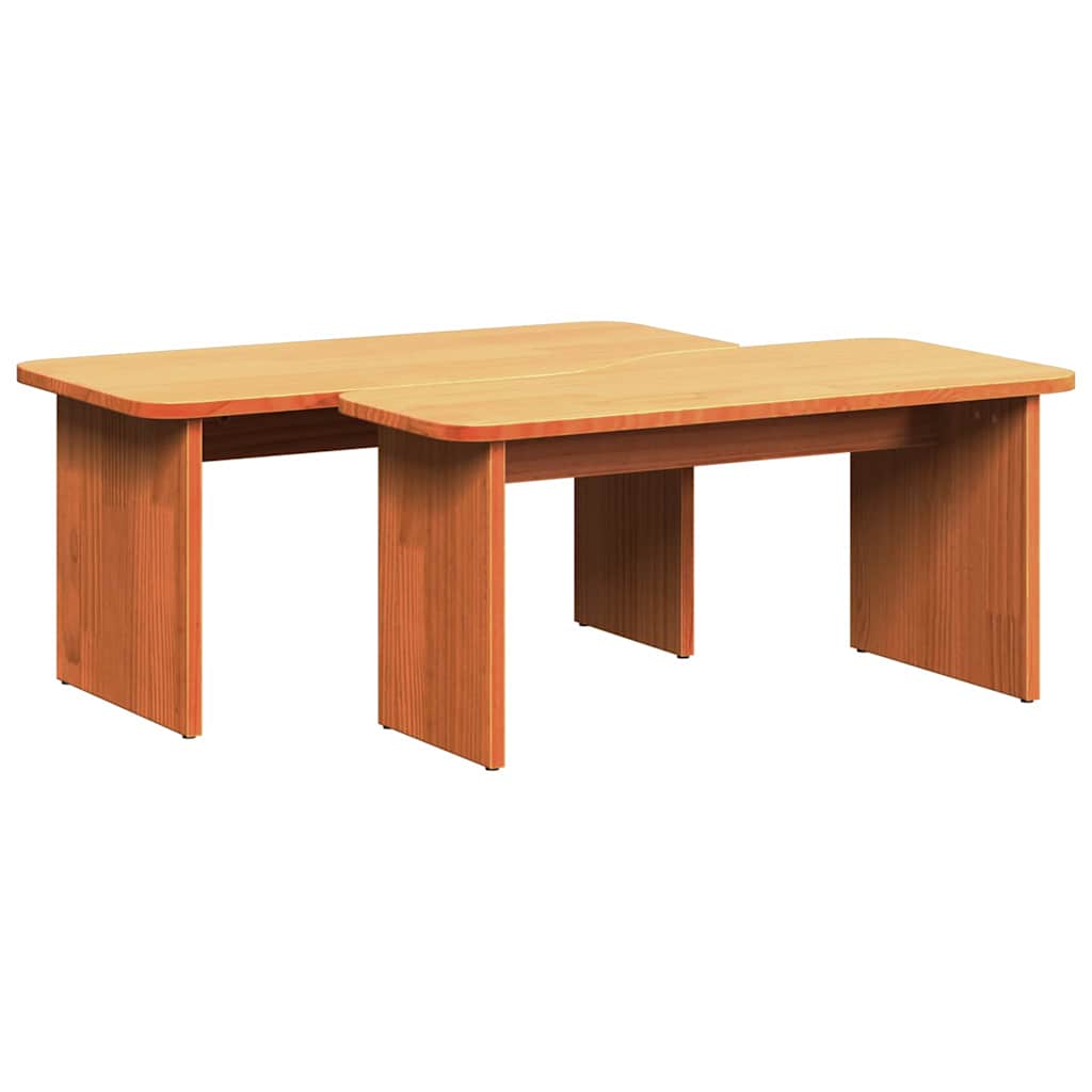 Sofabord 2 pcs Voks brun Massivt fyrretræ
