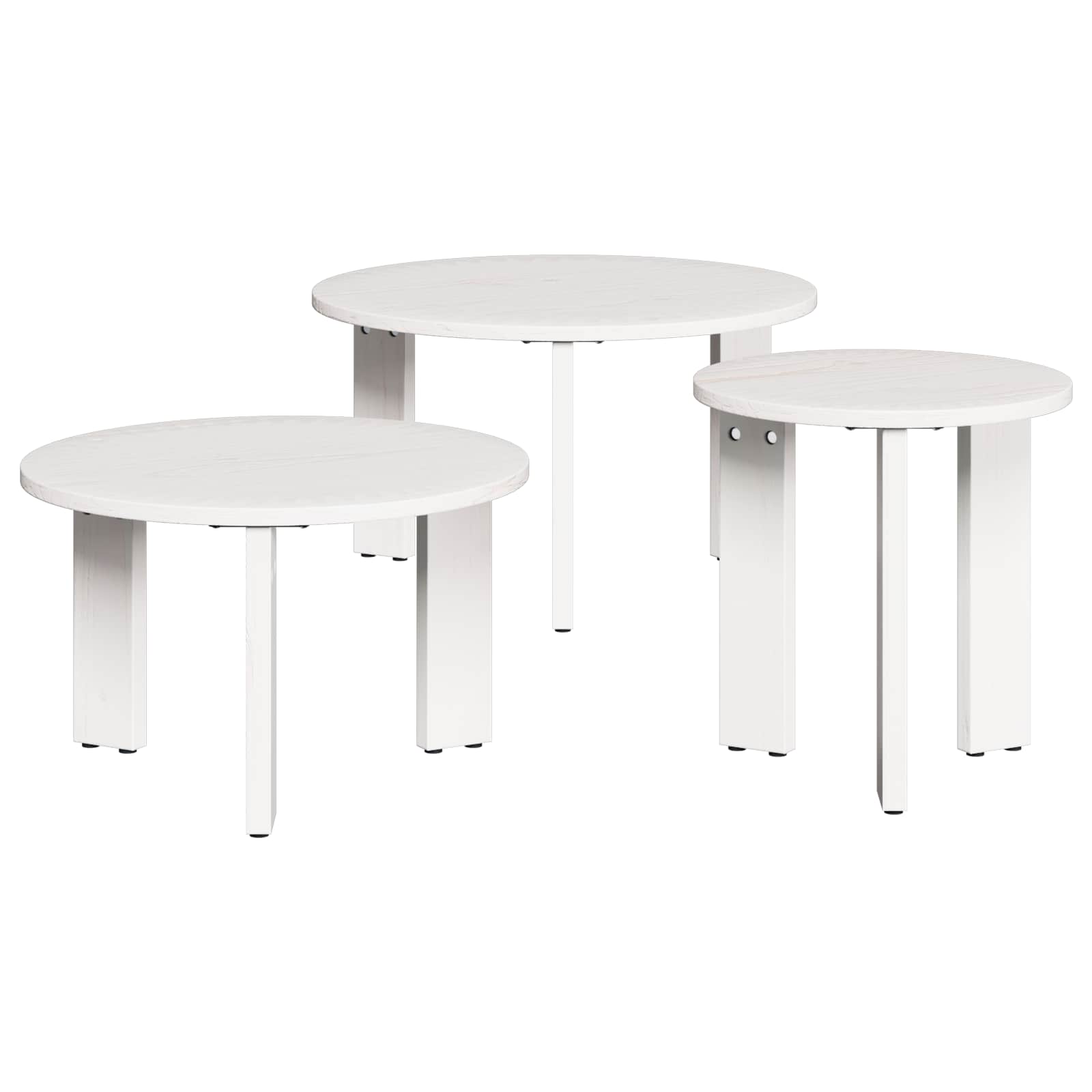 Sofabord 3 pcs Hvid Massivt fyrretræ