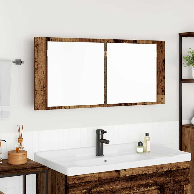 LED Spejlskab Gammelt træ 100 x 12 x 45 cm Konstrueret træ