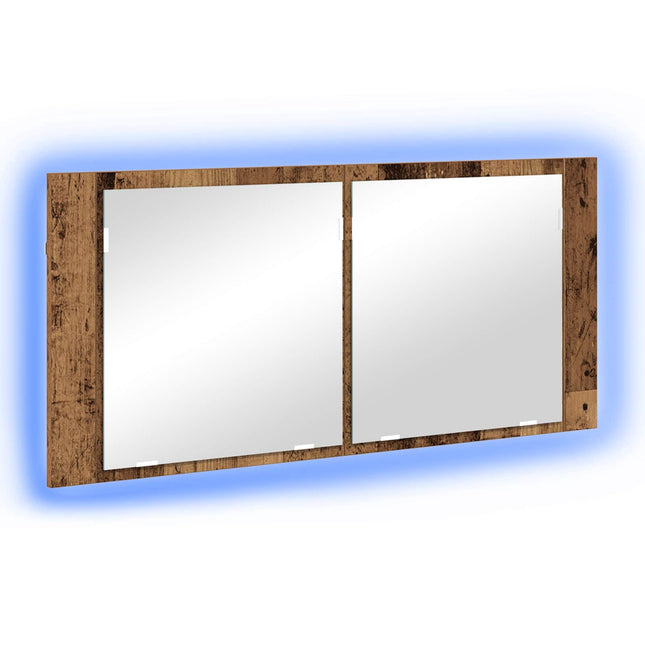 LED Spejlskab Gammelt træ 100 x 12 x 45 cm Konstrueret træ