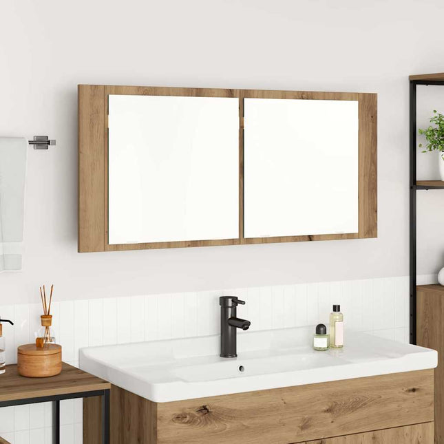 LED Spejlskab Artisan Egetræ 100 x 12 x 45 cm Konstrueret træ