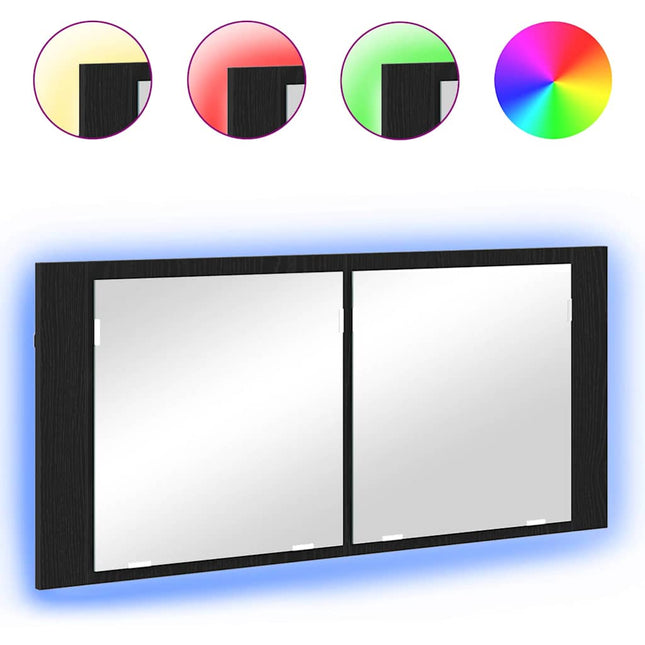 LED Spejlskab Sort eg 100 x 12 x 45 cm Konstrueret træ
