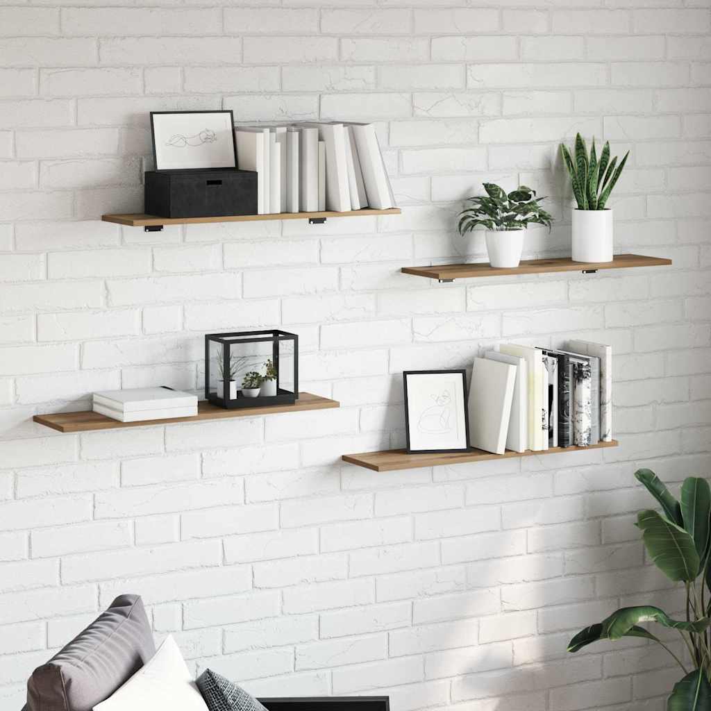 Boghylde Bræt 4 pcs Brun 80 x 20 x 1,5 cm Konstrueret træ billede