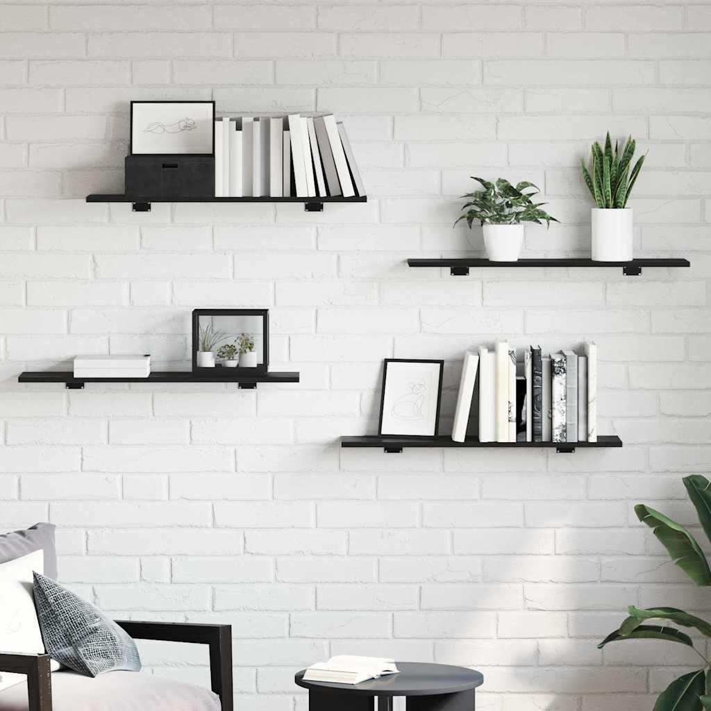 Boghylde Bræt 4 pcs Sort 80 x 20 x 1,5 cm Konstrueret træ billede