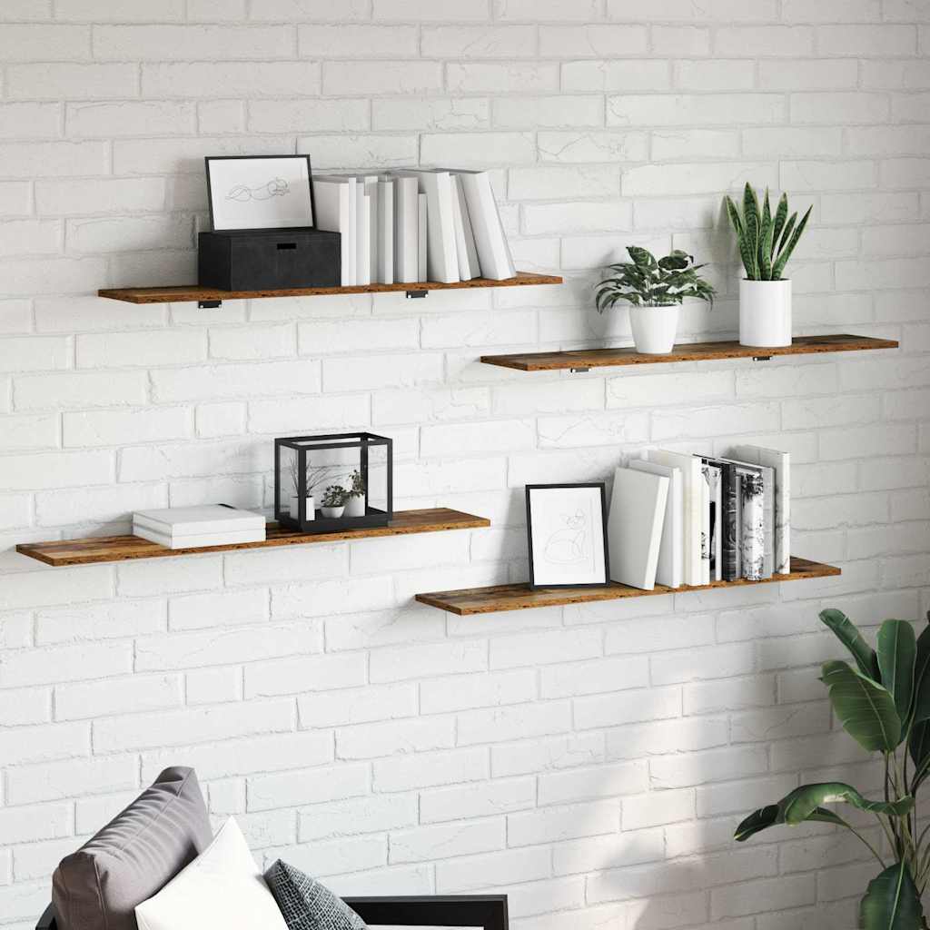 Boghylde Bræt 4 pcs Brun 100 x 20 x 1,5 cm Konstrueret træ billede