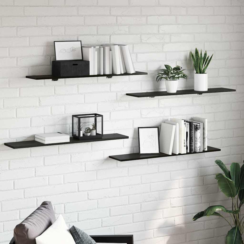 Boghylde Bræt 3 niveauer 4 pcs 100 x 20 x 1,5 cm Sort billede