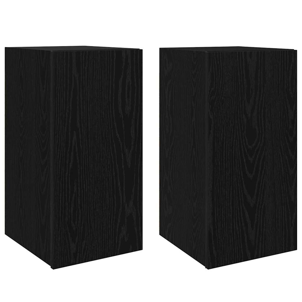 Væg TV Skab 2 pcs Sort eg 30,5 x 30 x 60 cm Konstrueret træ