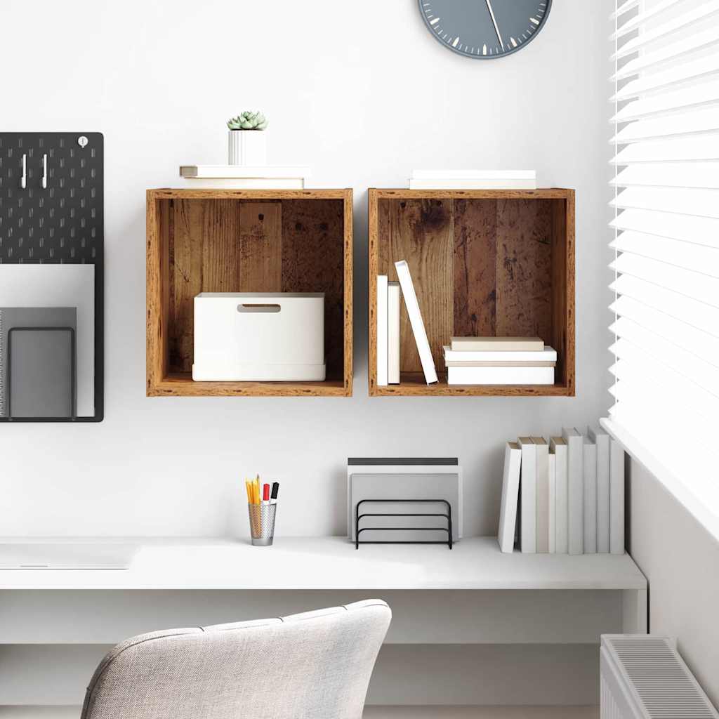 Vægskab 2 pcs Gammelt træ 37 x 37 x 37 cm Konstrueret træ