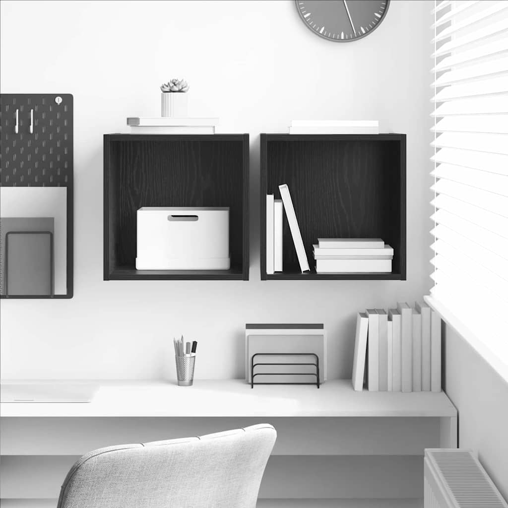 Vægskab med hylde 2 pcs Sort eg 37 x 37 x 37 cm Konstrueret træ