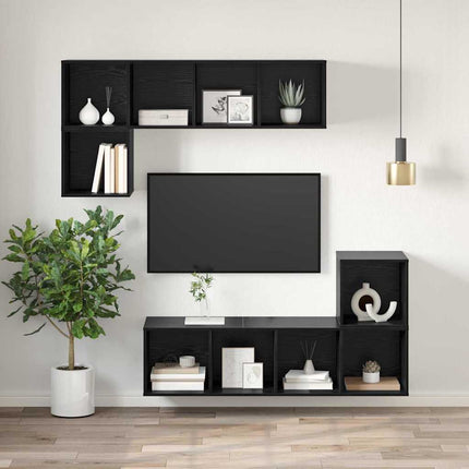 TV-møbelsæt 37 x 37 x 107 cm Sort eg Konstrueret træ