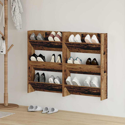 Sko skab 2 stk. 60 x 18 x 90 cm Konstrueret træ Gammelt træ