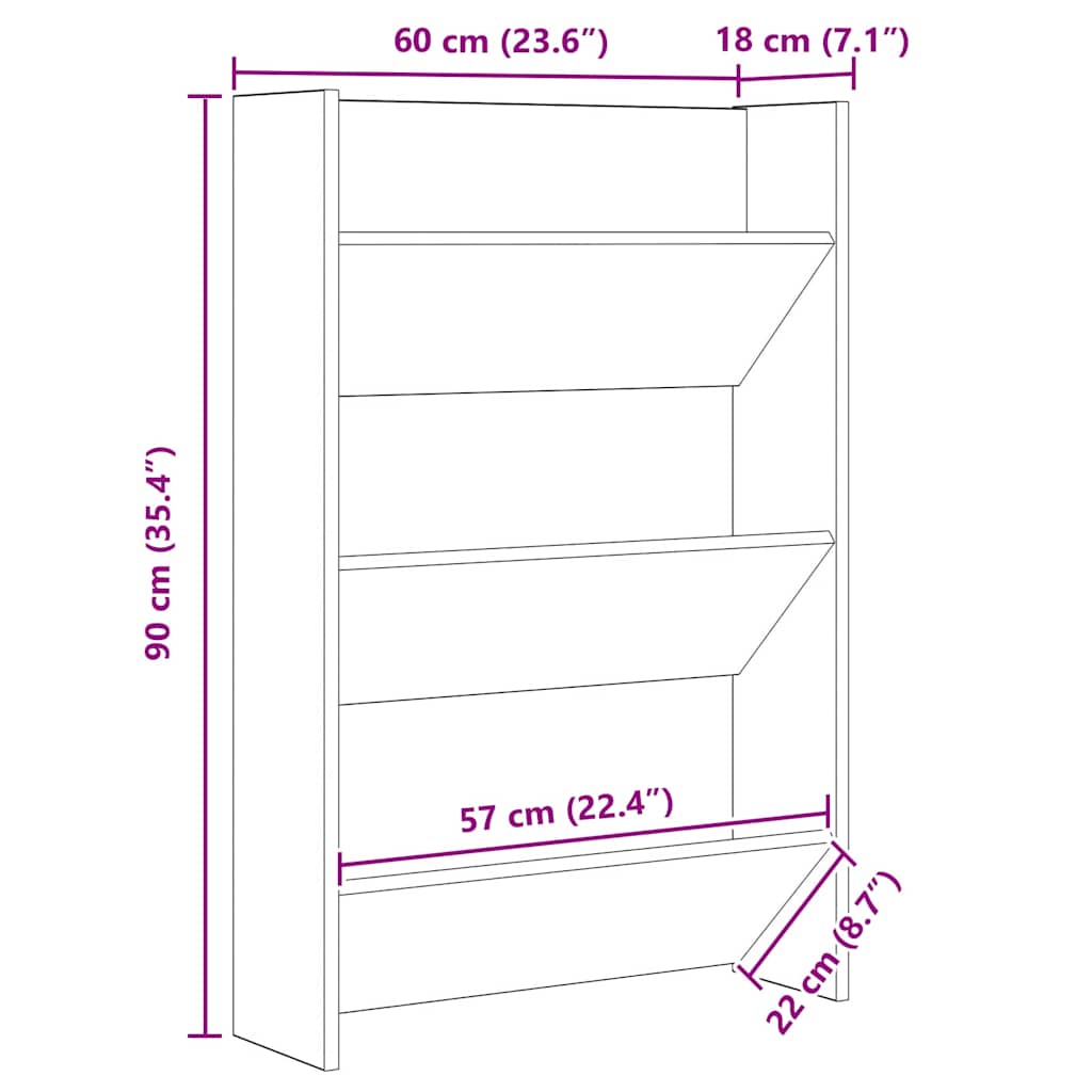 Sko skab med hylde Sort eg 60 x 18 x 90 cm Konstrueret træ