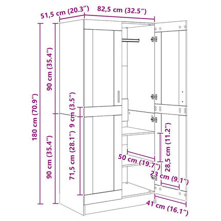 Garderobeskab Gammelt træ 82,5 x 51,5 x 180 cm Konstrueret træ
