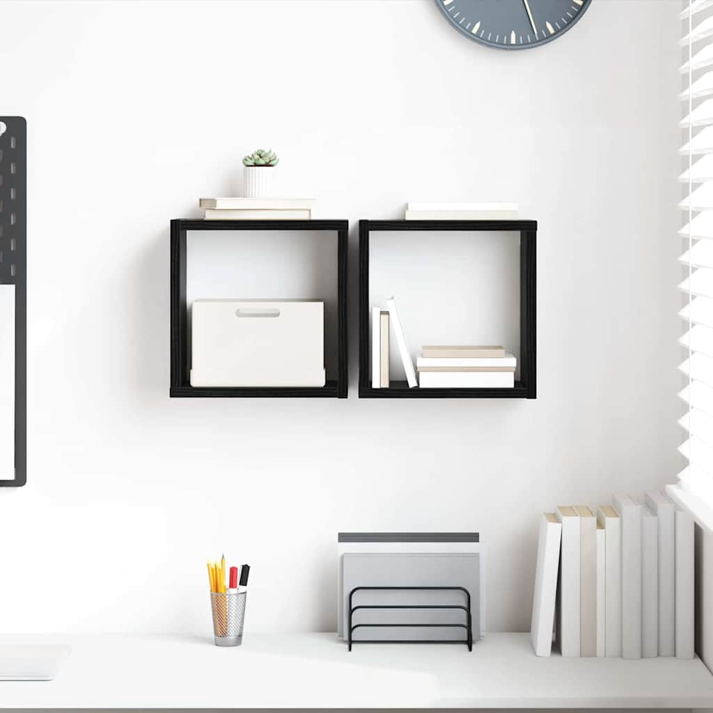 Væghylde med hylde Vægmonteret Sort eg Konstrueret træ