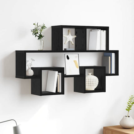 Væghylde Vægmonteret Sort eg 82 x 15 x 51 cm Konstrueret træ