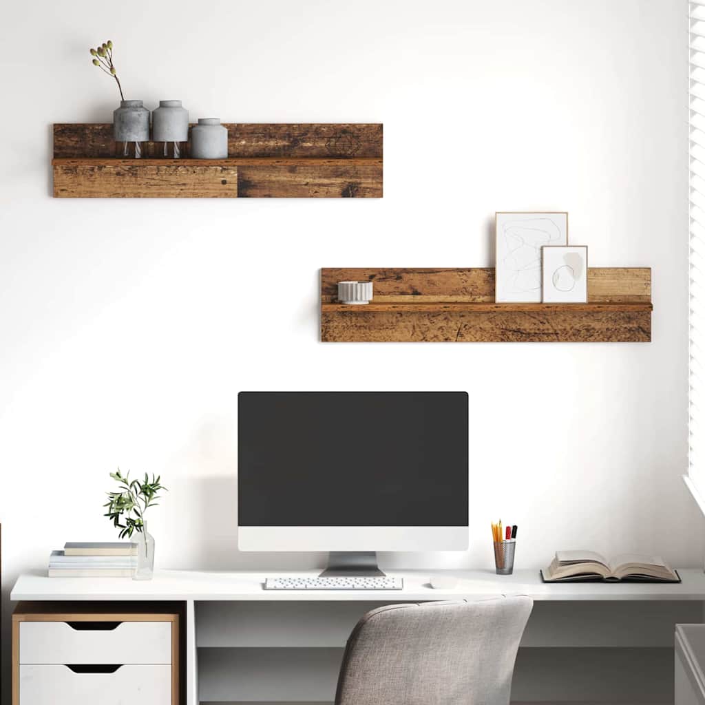 Væghylde 2 pcs Gammelt træ 80 x 11,5 x 18 cm Konstrueret træ