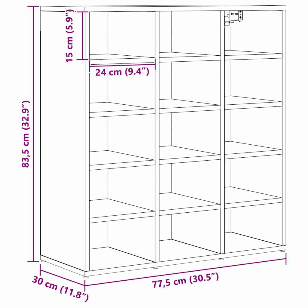 Sko skab med hylde Sort eg 77,5 x 30 x 83,5 cm Konstrueret træ