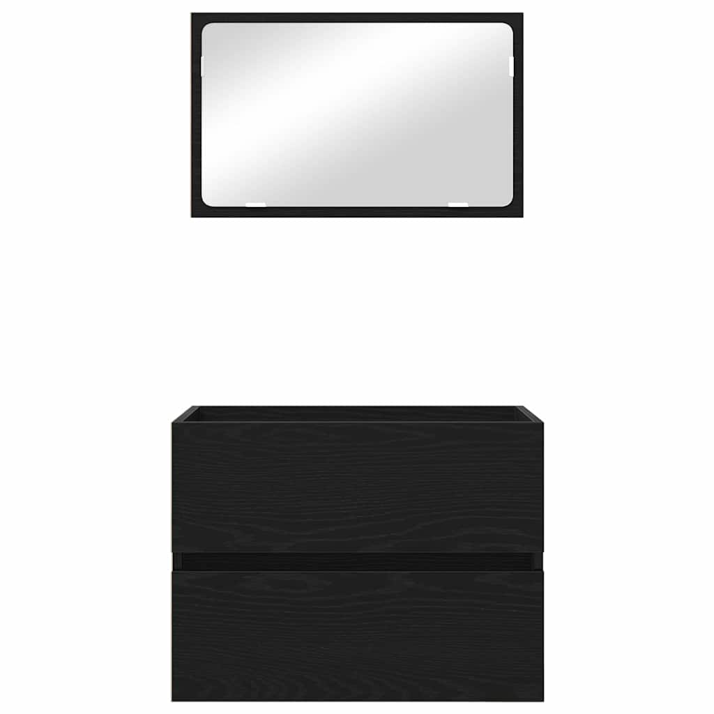 Badeværelsesmøbel sæt 2 pcs Sort eg Samlet træ og metal