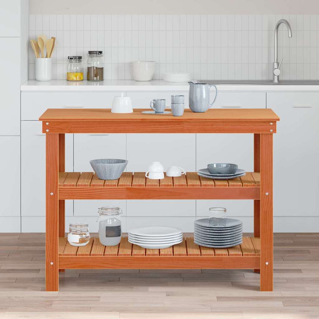 Arbejdsbænk Gyldenbrun 110,5 x 50 x 80 cm Massivt fyrretræ billede