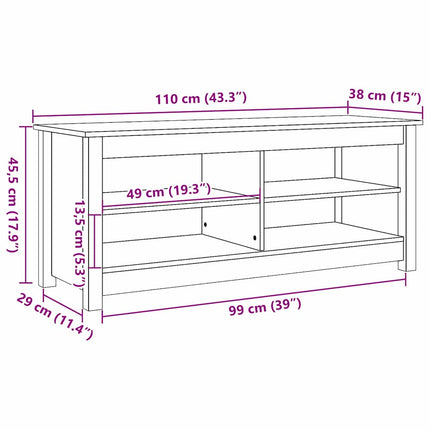 Opbevaringsbænk 110 x 38 x 45,5 cm Massivt fyrretræ Voksbrun