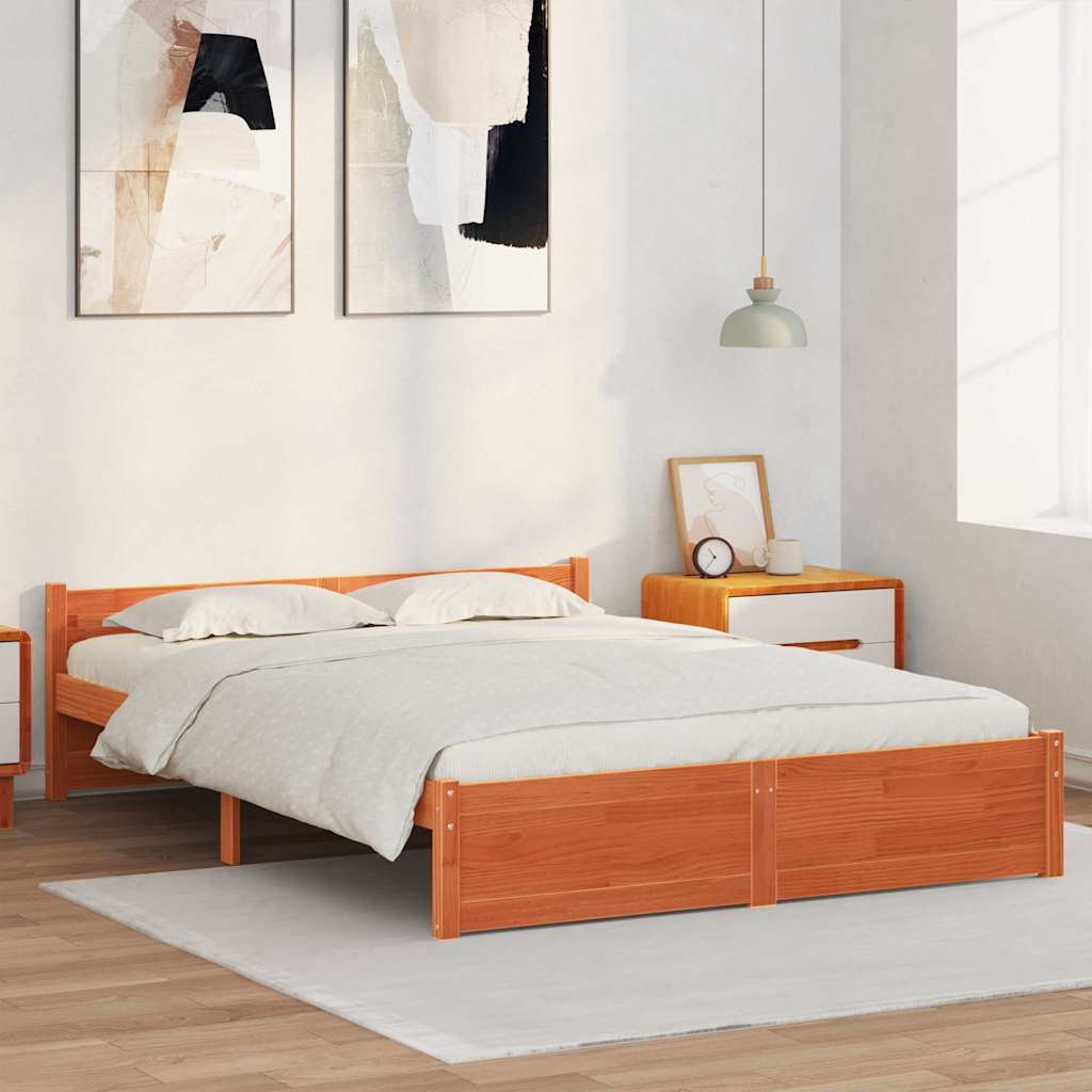 Sengestel Voks brun 205,5 x 145,5 x 51 cm Massiv fyrretræ