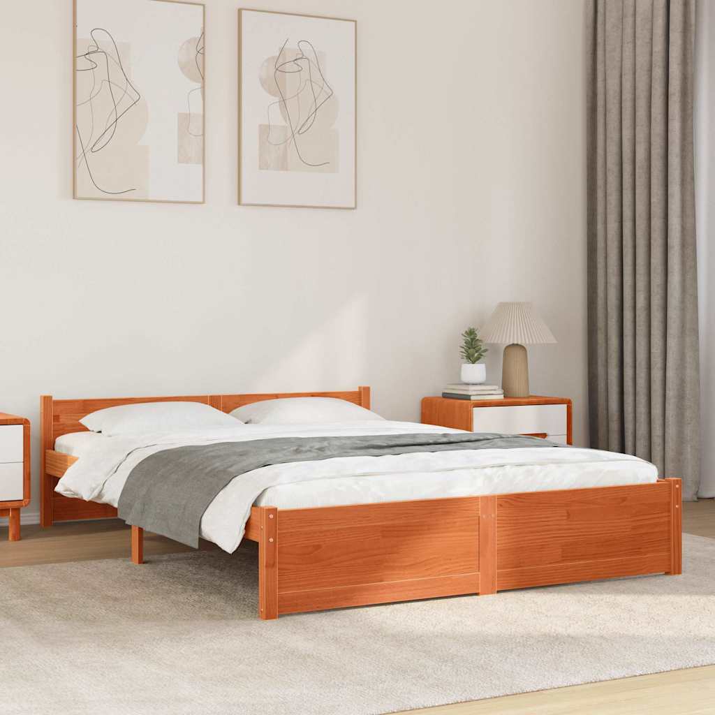 Sengestel Voks brun 205,5 x 155,5 x 51 cm Massiv fyrretræ