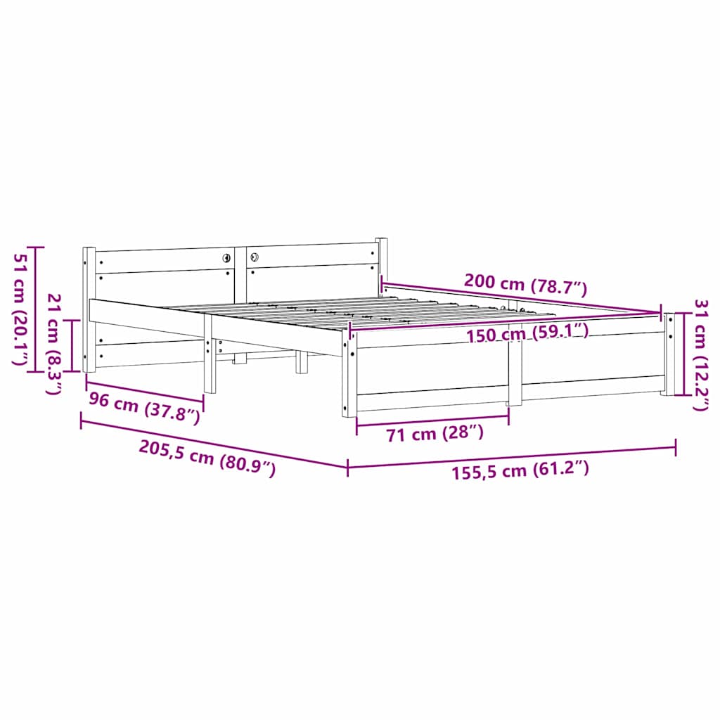 Sengestel Voks brun 205,5 x 155,5 x 51 cm Massiv fyrretræ
