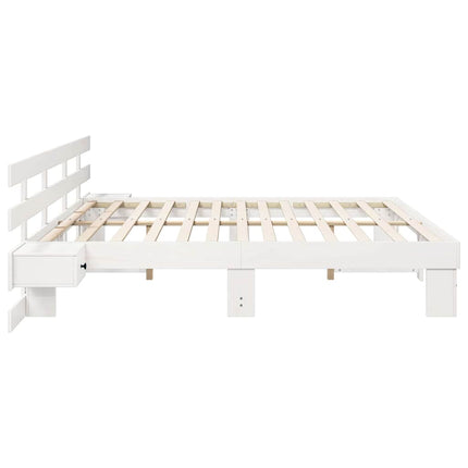Sengestel med hovedgærde Hvid 200 x 200 cm Massiv fyrretræ