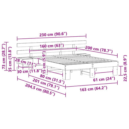 Sengestel med hovedgærde Brun 160 x 200 cm Massiv fyrretræ