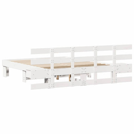 Sengestel med hovedgærde Hvid 160 x 200 cm Massiv fyrretræ