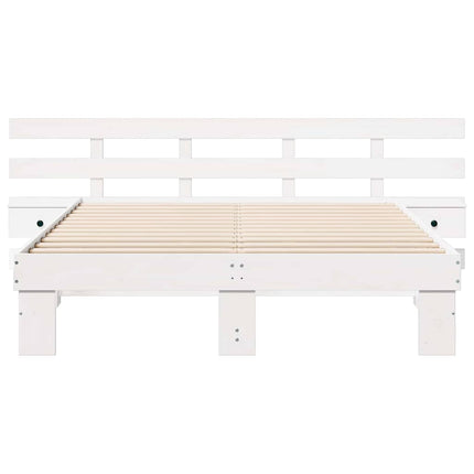Sengestel med hovedgærde Hvid 160 x 200 cm Massiv fyrretræ