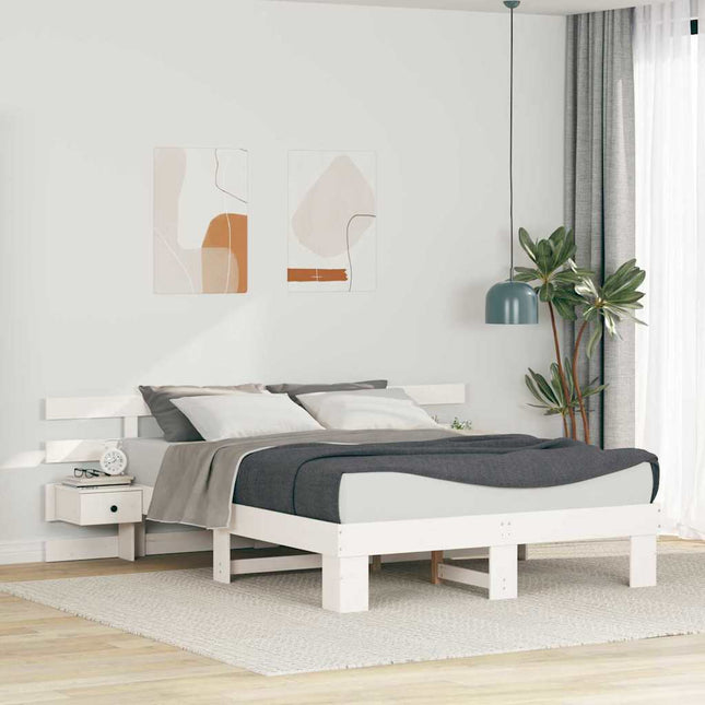 Sengestel med hovedgærde Hvid 140 x 200 cm Massiv fyrretræ