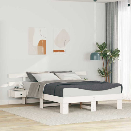 Sengestel med hovedgærde Hvid 140 x 200 cm Massiv fyrretræ