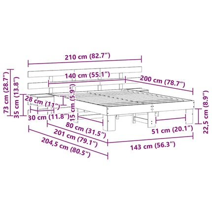 Sengestel med hovedgærde Hvid 140 x 200 cm Massiv fyrretræ