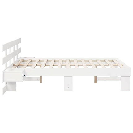 Sengestel med hovedgærde Hvid 120 x 200 cm Massiv fyrretræ