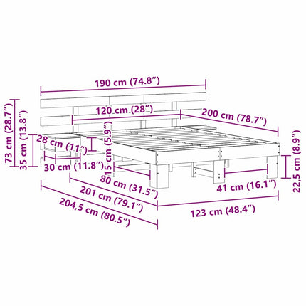 Sengestel med hovedgærde Brun 120 x 200 cm Massiv fyrretræ
