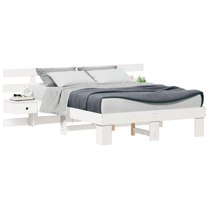 Sengestel med hovedgærde Hvid 140 x 190 cm Massiv fyrretræ