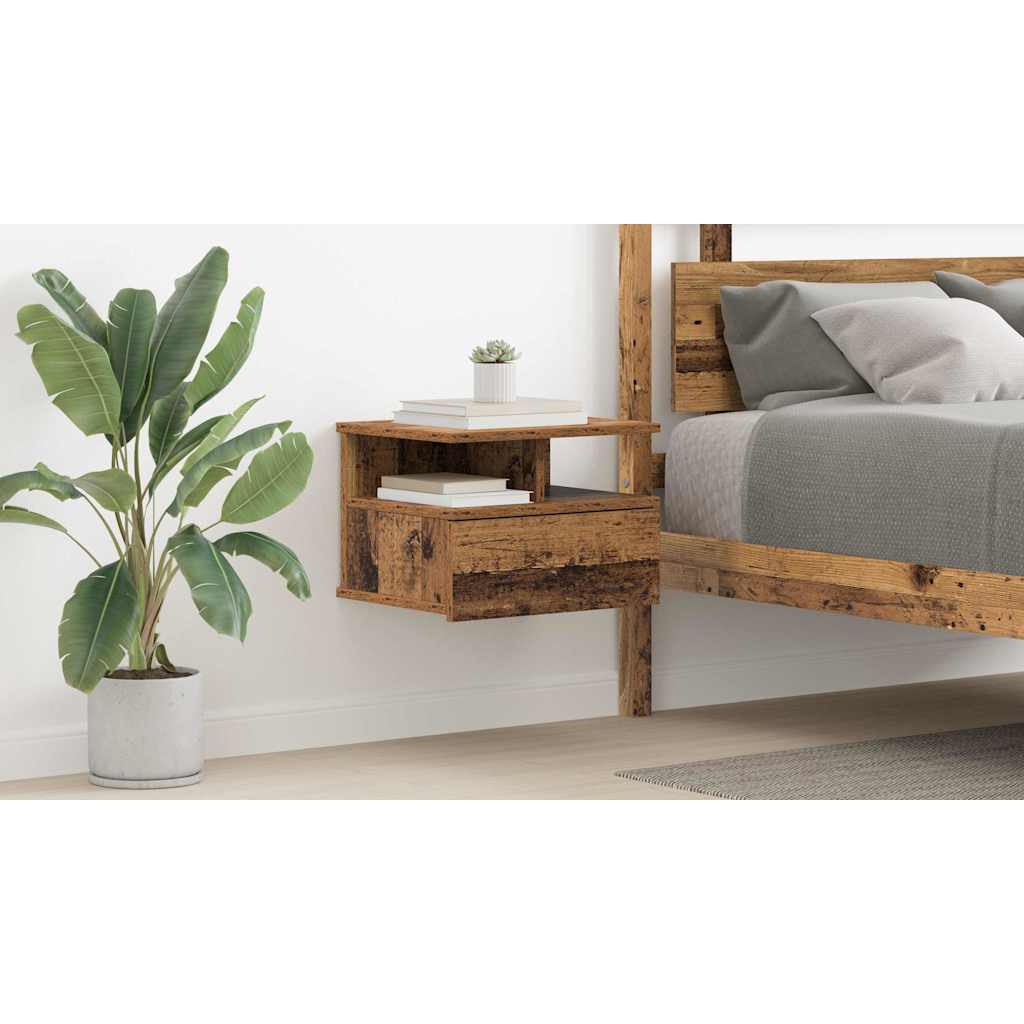Flydende Natbord med skuffe 2 pcs Gammelt træ 40 x 31 x 28 cm
